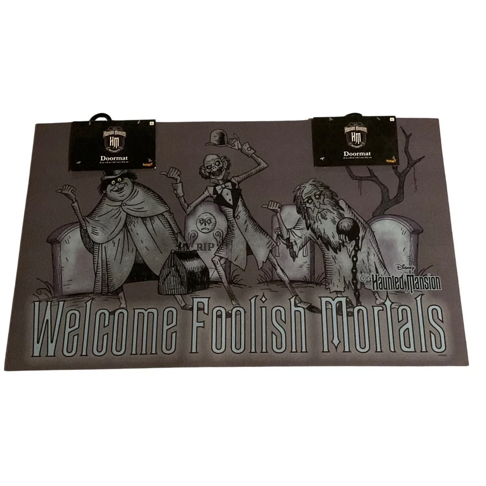 Disney Haunted Mansion Welcome Foolish Mortals doormat Halloween decor NWT